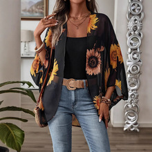 速卖通亚马逊爆款防晒开衫夏威夷度假休闲向日葵印花沙滩罩衫外套