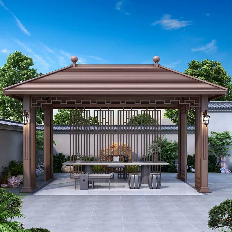 哇噢户外阳光房庭院铝合金凉亭新中式户外别墅凉亭花园公园露台亭