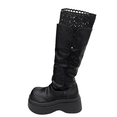 Vintage British-style white chunky-sole boots for women | 2025 new autumn design—long thigh-high boots that pair beautifully with skirts, creating a slimming, knight-inspired look
