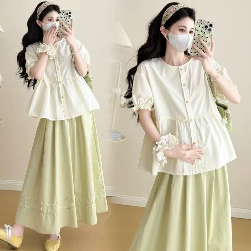 Maternity Summer Outfit 2026 New Short-Sleeve Top Babydoll Shirt and Skirt Fresh Style High-End Maternity Wear Maternity Summer Outfit 2026 New Short-Sleeve Top Babydoll Shirt and Skirt Fresh Style High-End Maternity Wear