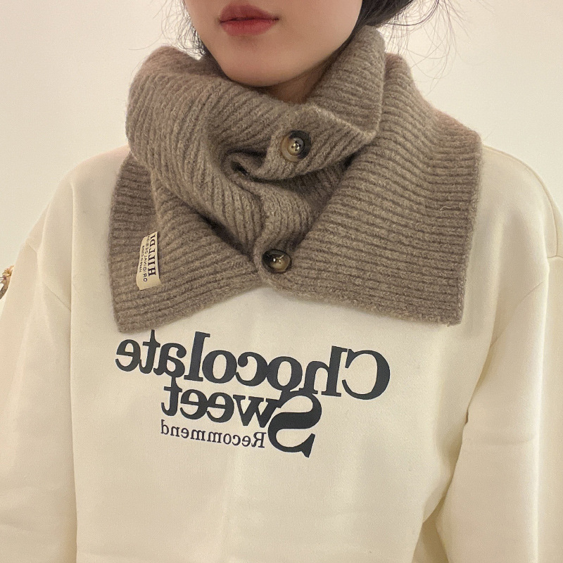 Otoño y invierno coreano de cuello alto chaqueta de lana de punto botón de cuello para mujeres caliente de color sólido cuello abierto cuello falso