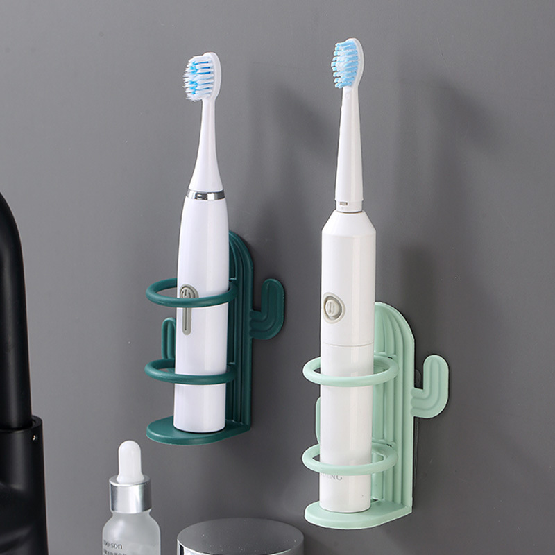 Soporte de cepillos de dientes de cactus sin perforación, estante de almacenamiento para cepillos de dientes eléctricos, soporte de pared de plástico con drenaje para cepillos de dientes