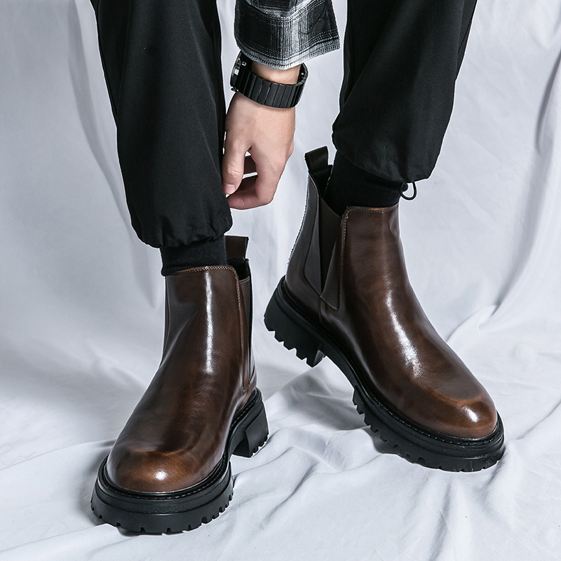 Otoño y invierno nuevos hombres casuales de moda gruesa botas Martin para hombres estilo británico coreano de alto soporte para aumentar la altura de botas cortas lotes image 5