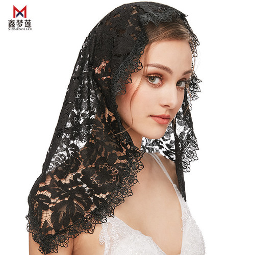 Cross-border bridal lace headscarf Muslim triangle headdress veil short gauze shawl single layer veil