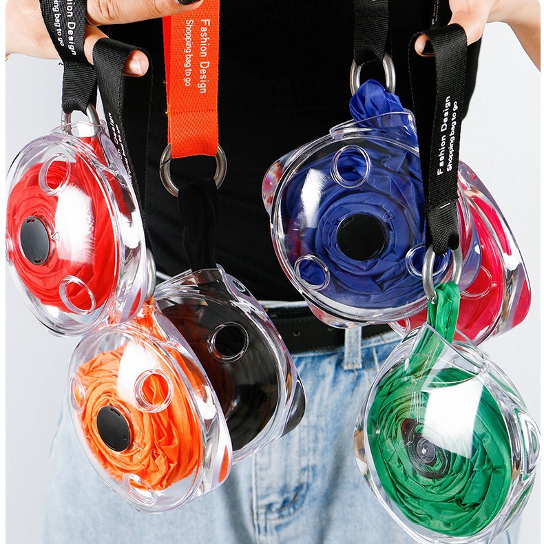 便携圆盘购物袋方便超市可折叠收纳袋伸缩小手提袋买菜手拎环伸缩