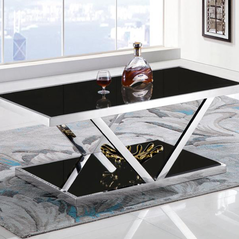 Nueva mesa de acero inoxidable de tipo pequeño, mesa de té de vidrio templado, sala de estar, mesa de té de oficina de lujo ligera, alquiler de casas