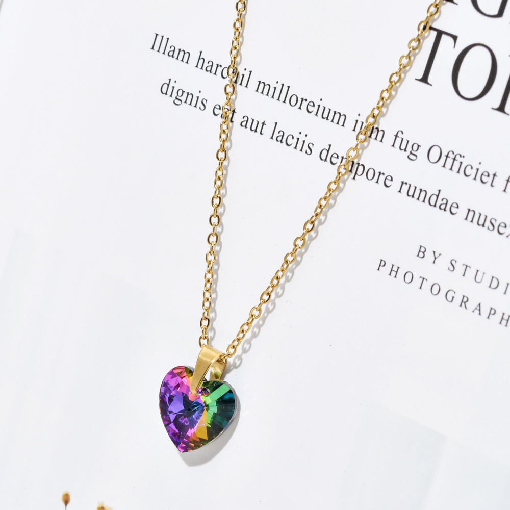 Elegant Lady Heart Shape Stainless Steel Glass Plating Pendant Necklace display picture 5