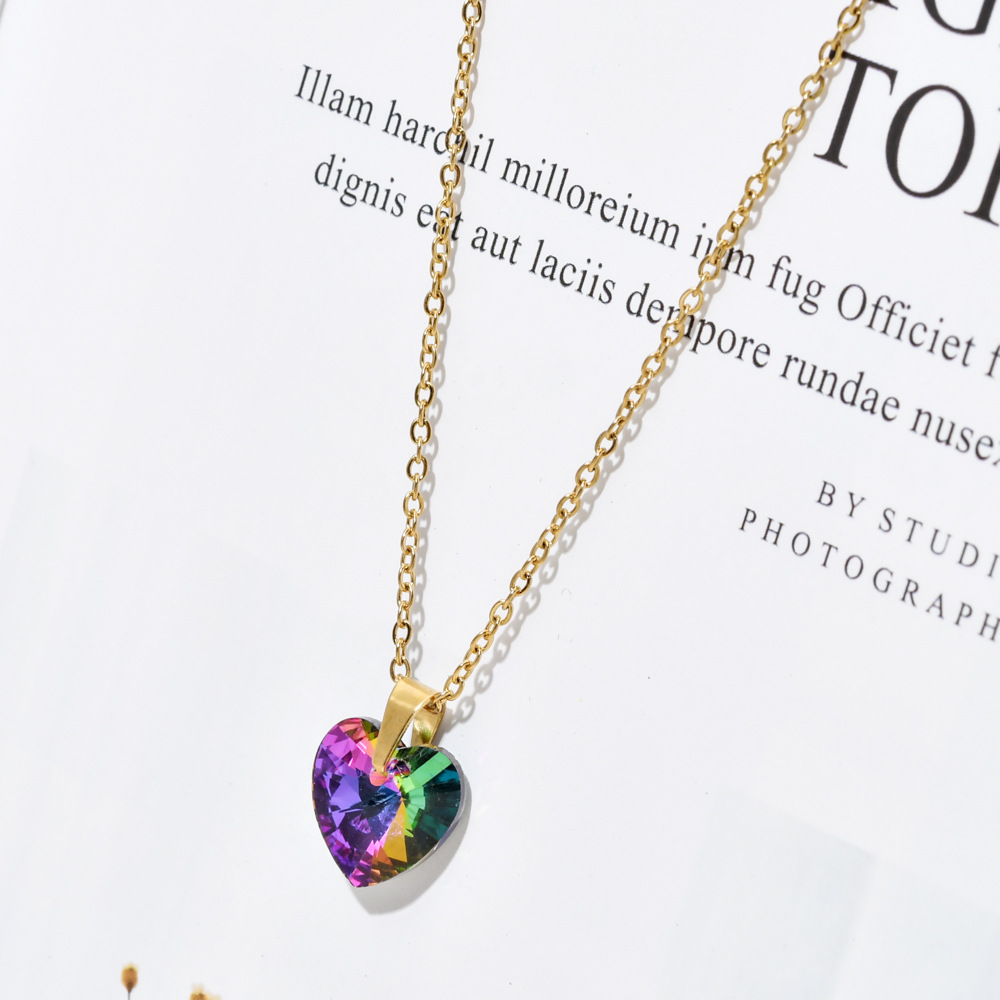 Plating Design Elegant Lady Heart Shape Stainless Steel Glass Plating Pendant Necklace