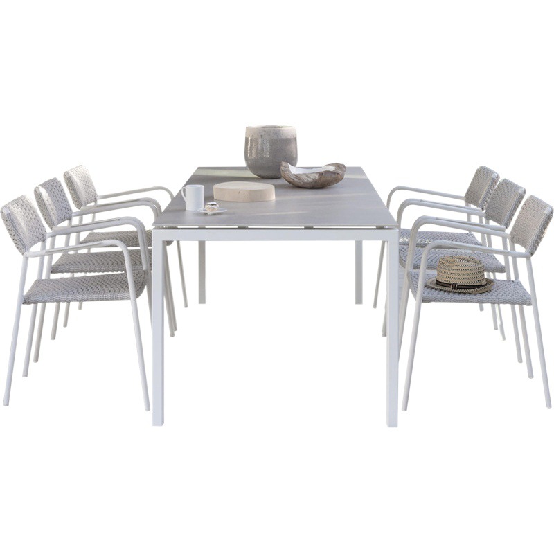 Mesas y sillas de exterior para patios de villas, mesas de aleación de aluminio impermeables y resistentes al sol, conjunto de sillas de ratán para terraza de jardín. image 1