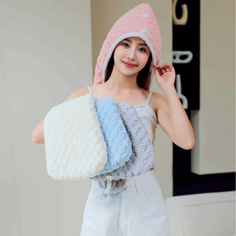 2025 New Yunduo Grid Golden Turtle Velvet Dry Hair Cap Coral Velvet Absorbent Shower Cap Thickened Quick-Drying Baotou Towel for Wiping Hair