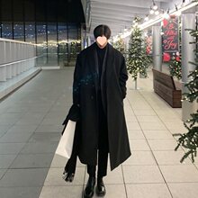毛呢外套男风衣春夏新款毛呢大衣男长款过膝羊毛大衣洋气
