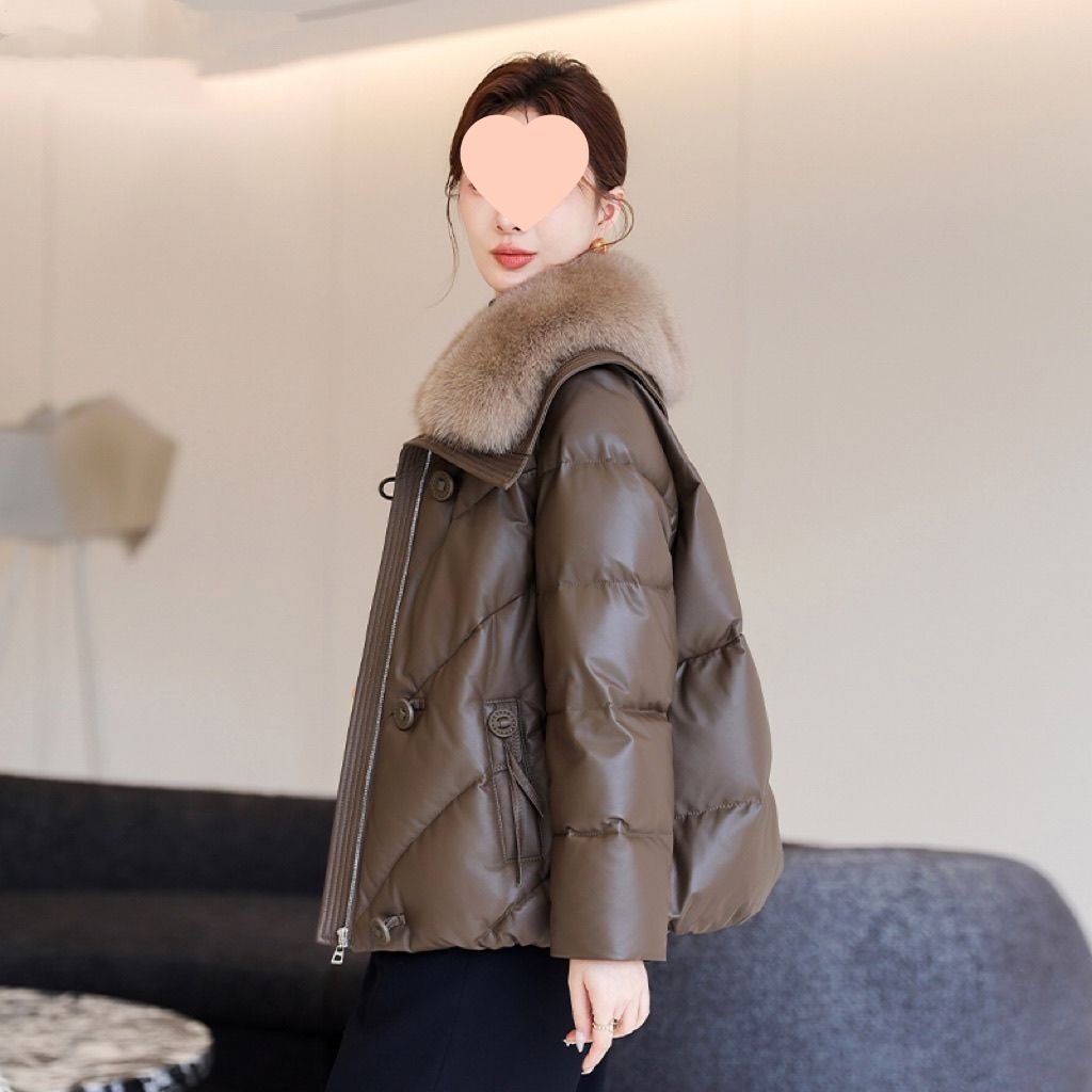 Haining Leather down Jacket New Style Fox Fur Collar Thickened Women's down Jacket Leather Jacket for Women