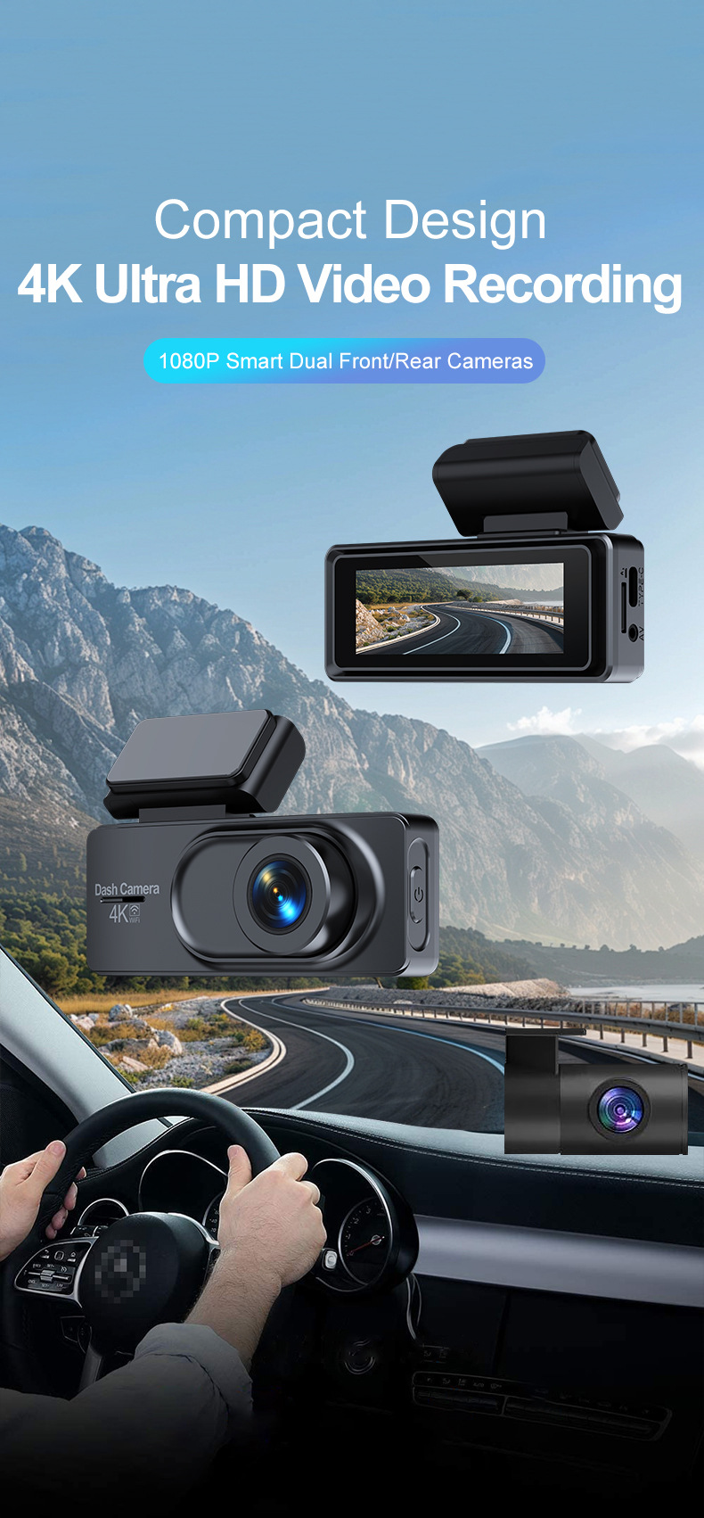 Cross-Border New Product Driving Recorder Hd 4K Front and Rear Dual Recording Mobile Phone Interconnection Gps Driving Track Car 5Gwifi