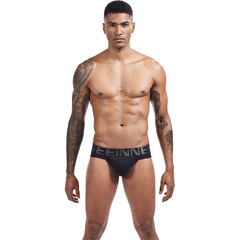 Men's pure cotton triangle underwear with high-cut waistband and letter belt, independent pouch, sexy men's underwear