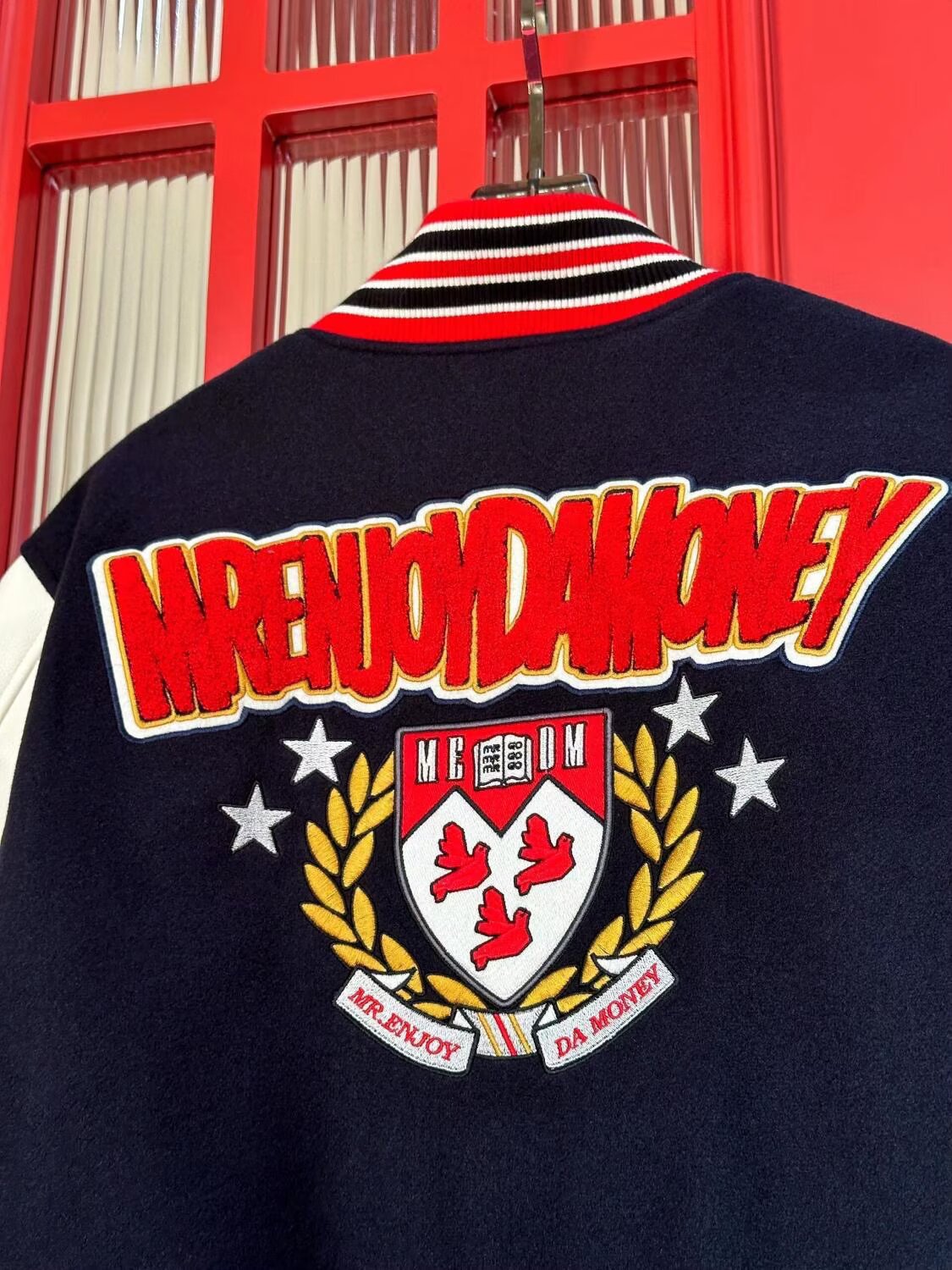 Uniforme de béisbol retro americano klein manga de cuero azul costura suéter chaqueta de los hombres de pareja azul chaqueta casual