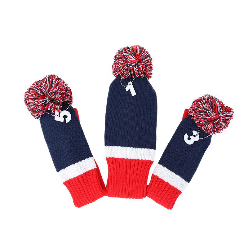 Nuevo Golf Club de punto sombrero cubierta contraste color bola cubierta número placa felpa cabeza cubierta putter cubierta fábrica al por mayor