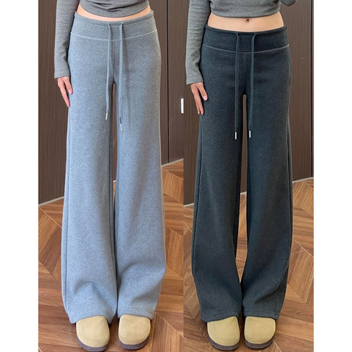 Spring and Autumn Loose Showcases Leg Length Straight Wide Leg Pants Laid-back Relaxed Sensation Casual Slimming Sports Pants for Women
