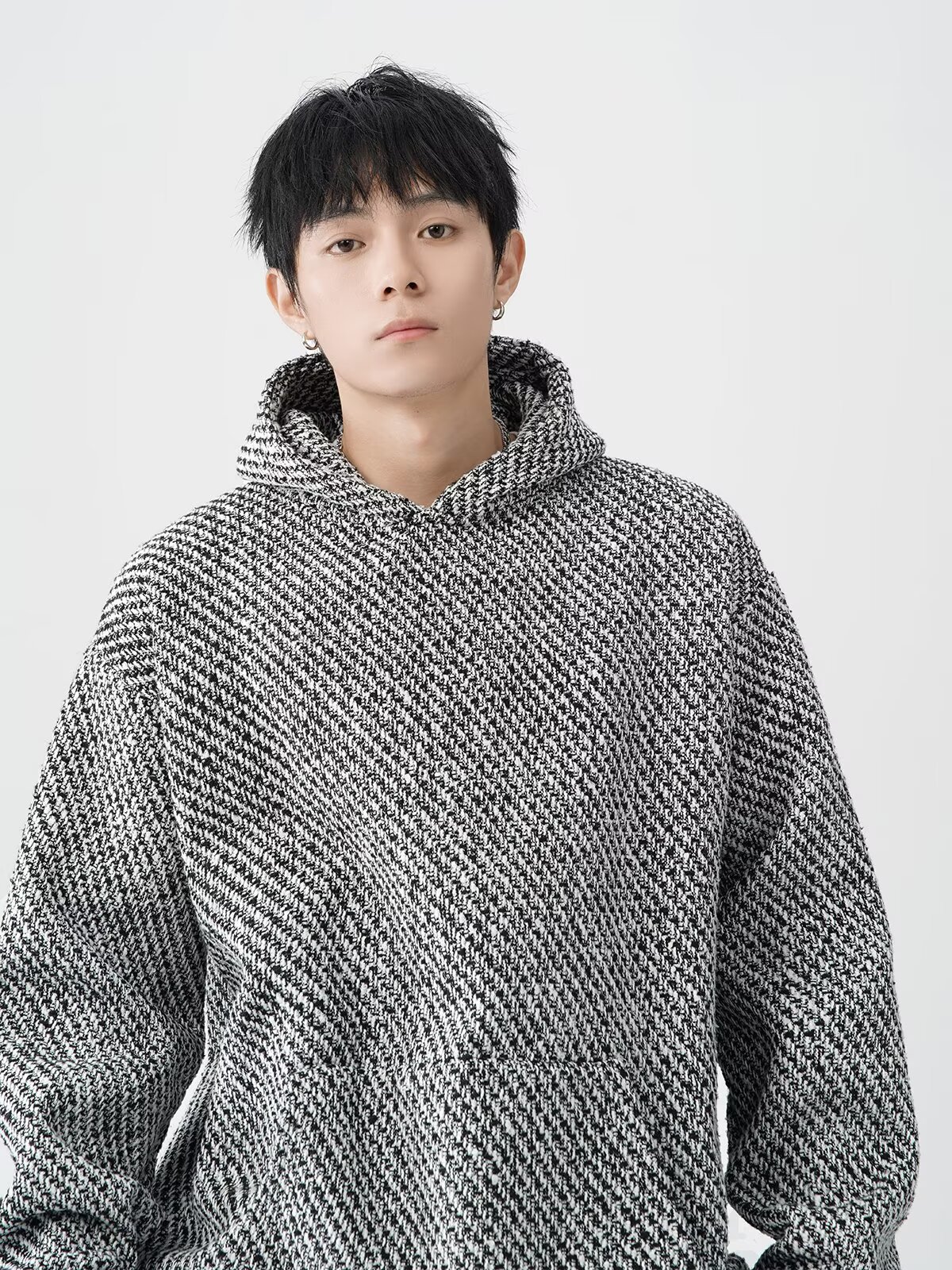 Embroidered Hooded Sweatshirt For Men Casual Loose Fit Pullover_voghion.com