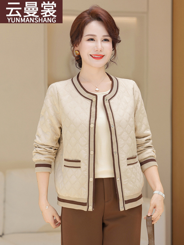时尚妈妈装菱格短款棒球服外套春秋新款洋气休闲小个子中老年上衣|undefined