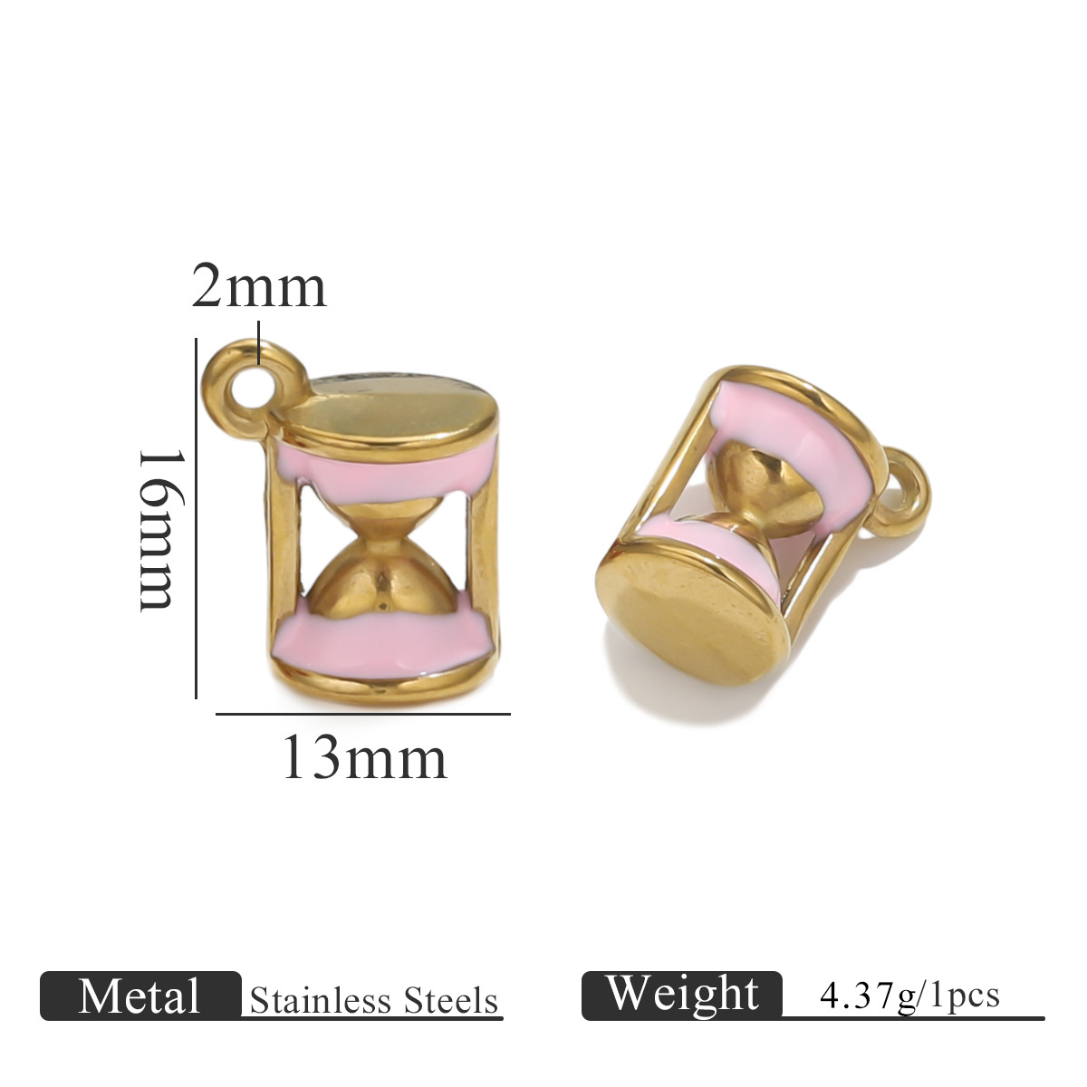 Acero inoxidable chapado en oro de 18k oro color oro goteo de aceite reloj de arena colgante accesorios de joyería DIY