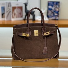 磨砂麂皮绒铂金包大牌经典真皮手提包女大容量头层牛皮上班通勤包