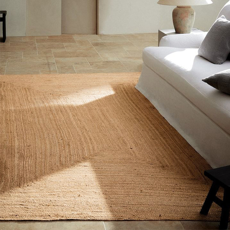 Importación de yute puro natural tejido a mano sin pegamento en la sala de estar alfombra de doble cara alfombra