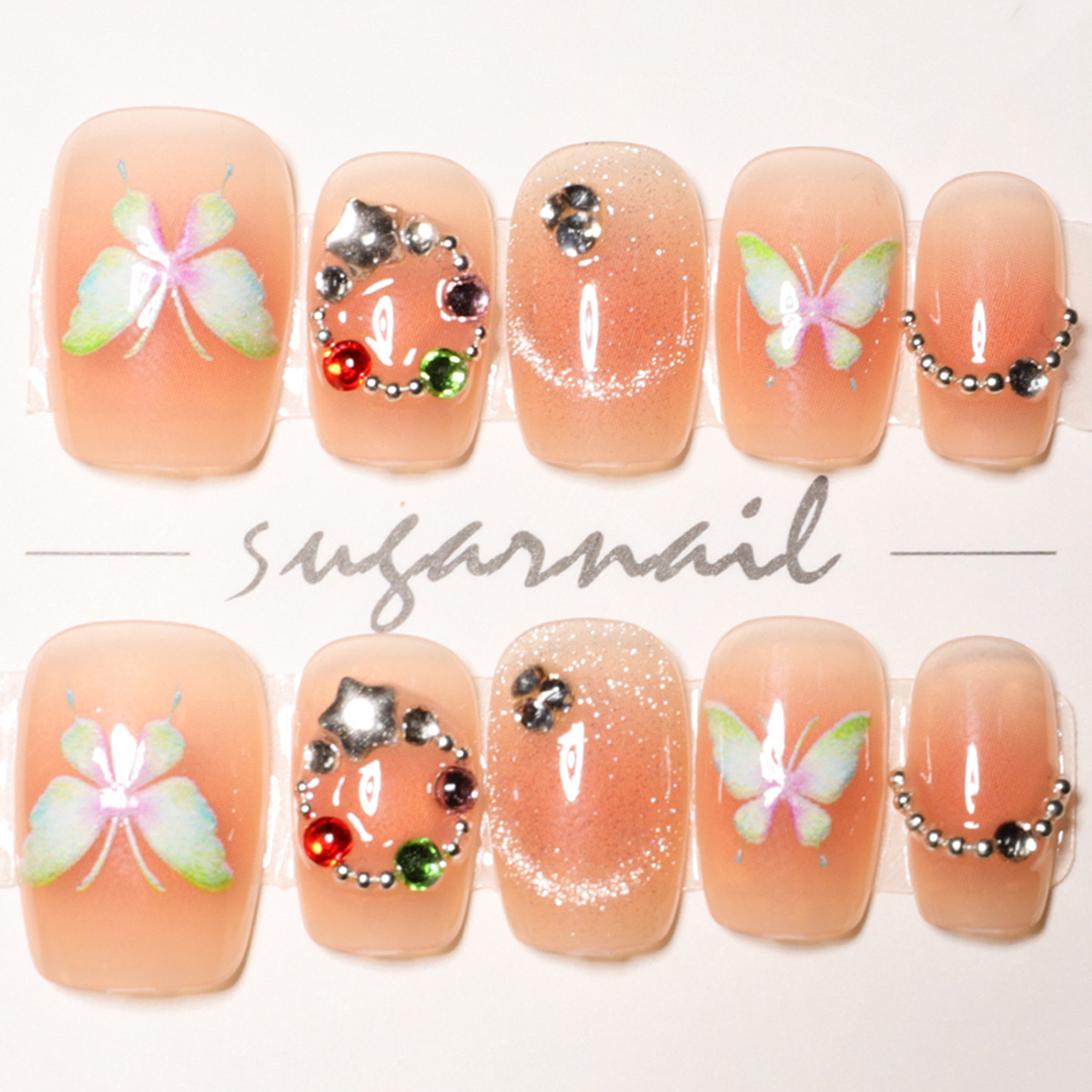 Nuevo 10 piezas de estrellas mariposa ojo de gato usar uñas falsas de alta sensibilidad ojo de gato parche de uñas manuales