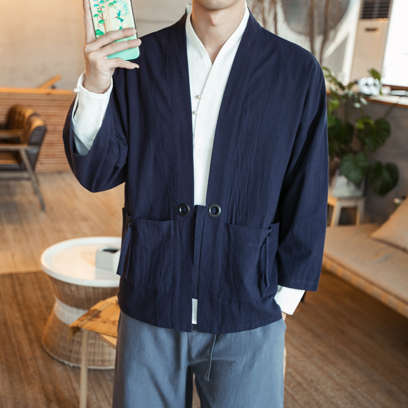 Comercio exterior verano nuevo estilo chino estilo Hanfu estilo japonés chaqueta de kimono para hombre chaqueta de manga de cinco puntos chaqueta de moda