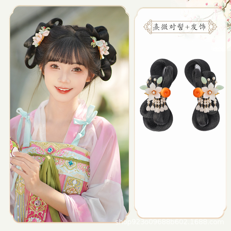 약간의 번 한 쌍 + 주황색 헤어 액세서리 한 쌍