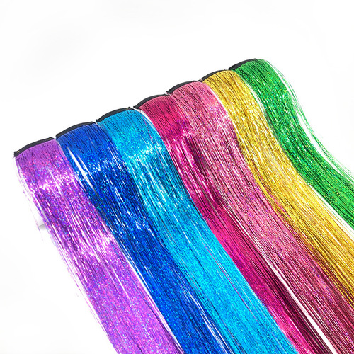 European and American laser hair clip BB clip golden wire wig shiny seven-color hair extension colorful golden wire colorful bright 