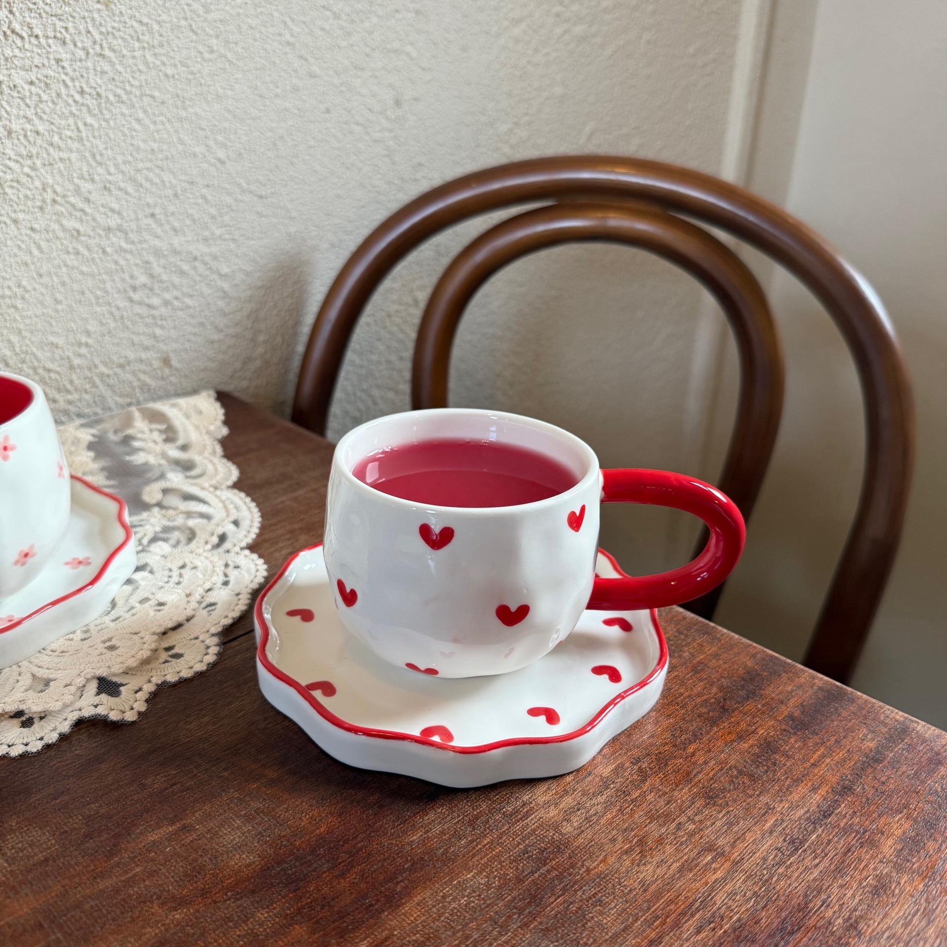 Navidad francesa retro pinza de mano pura pintada a mano taza de café de cerámica plato de alto valor plato de postre de té de la tarde