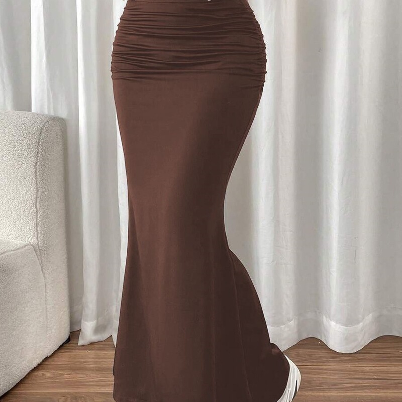 2025 New Cross-Border Spring and Summer Amazon European and American Popular Women's Versatile Slim-Fit Pleated Knit Fishtail Skirt