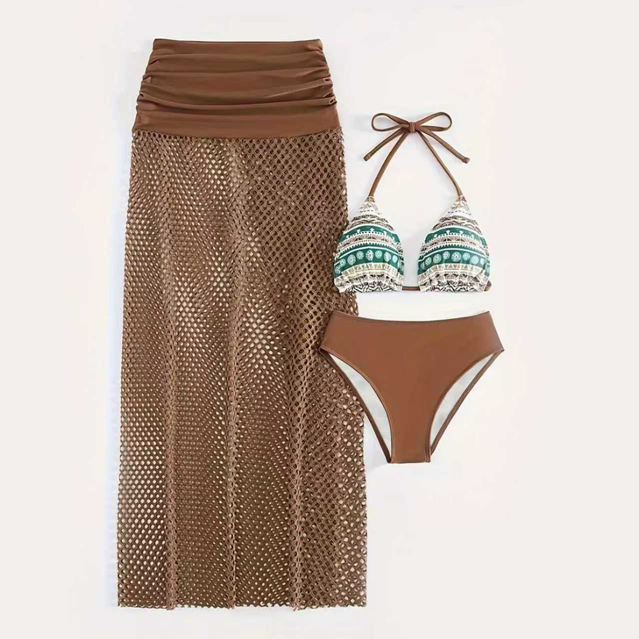 Sexy Two-Piece Swimsuit for Women with Skirt, Bikini Three-Piece Set, European and American Cross-Border Amazon Beach Vacation Bikini