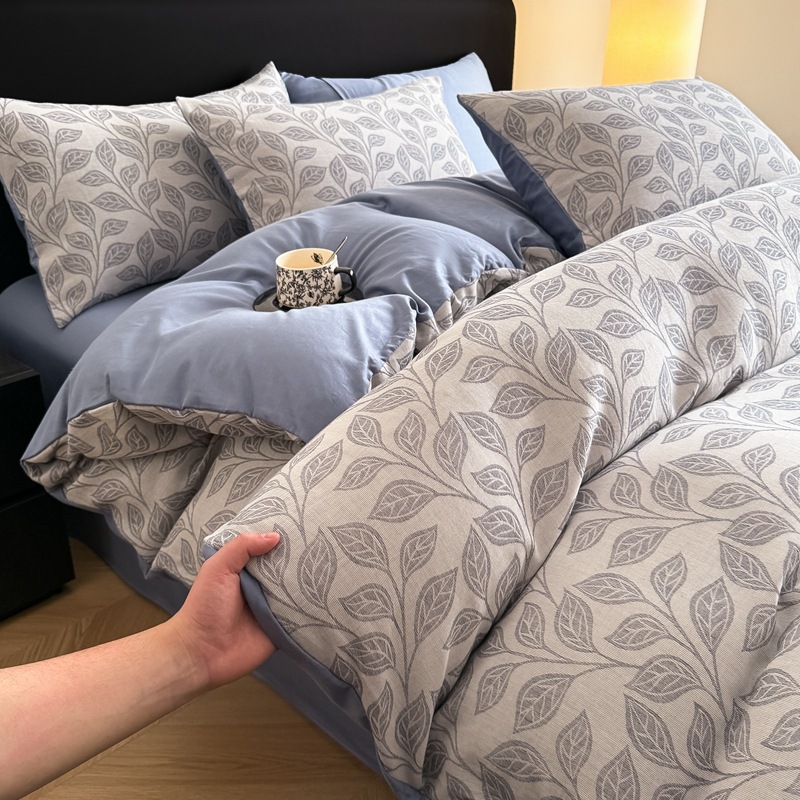 Jacquard grueso molido de algodón de tres capas de hilo de cuatro piezas de un conjunto de sábanas de algodón de clase A de tres piezas de ropa de cama de otoño y invierno 4