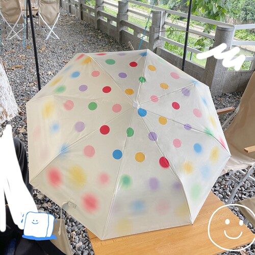 Original High-End Gradient Polka Dot Umbrella Automatic Rain and Sunshade Dual-Purpose Women's Black Rubber Tri-Fold Sun Umbrella