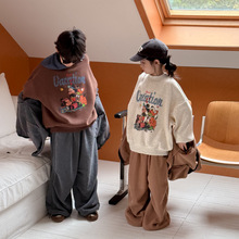 童卫衣2025秋冬韩版加厚男女童卡通印花字母卫衣休闲加绒圆领上衣