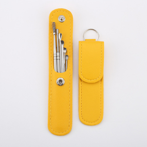 Stainless steel ear spoon set of 6, dual-headed spiral portable ear cleaning tool, skin-friendly set