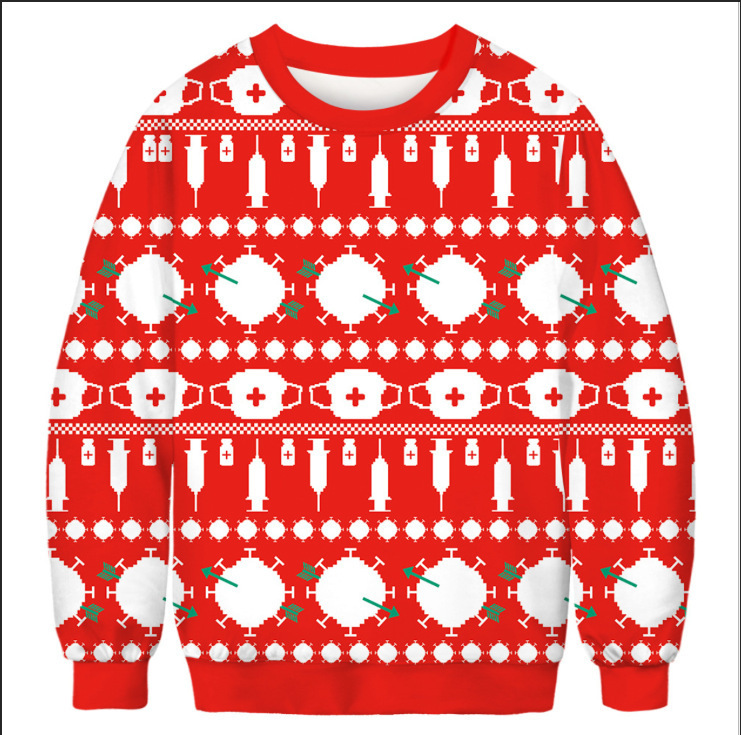 Transfronterizo europeo y americano 2024 Navidad HAPPY3D impresión digital pareja de hombres y mujeres suéter de cuello redondo para niños cabello de una pieza