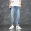 春季新款男裝牛仔褲日系寬松微哈無彈力牛仔褲男直筒長褲6002