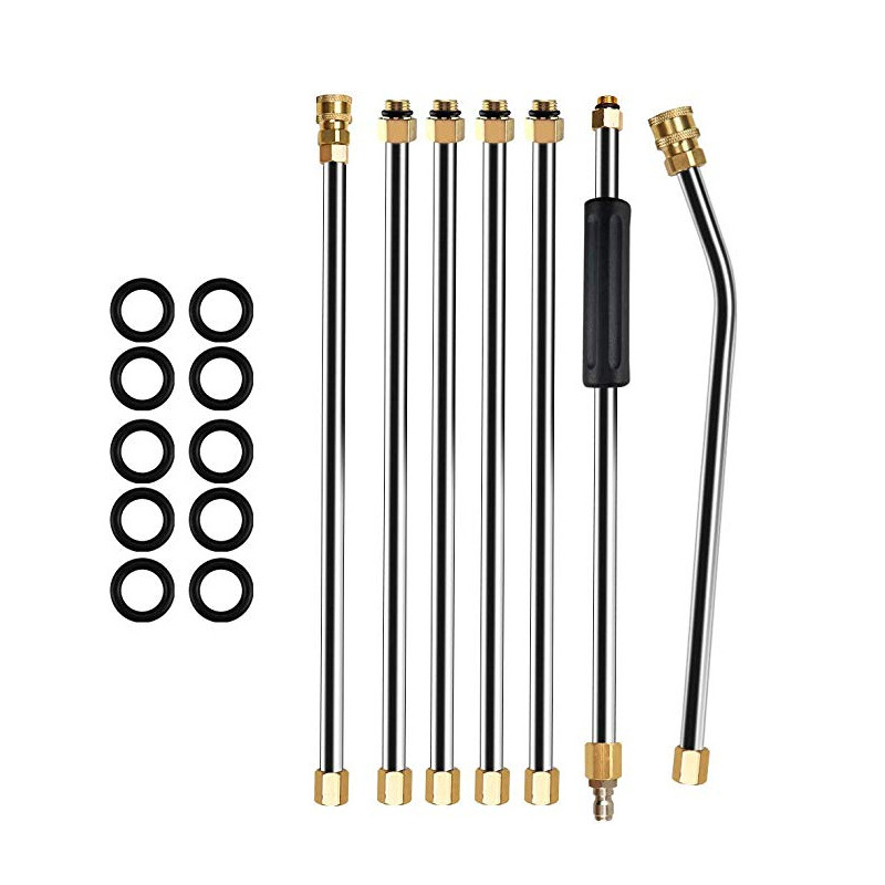 跨境专供高压清洗机水枪延长杆不锈钢快速接口加长杆7件套组合