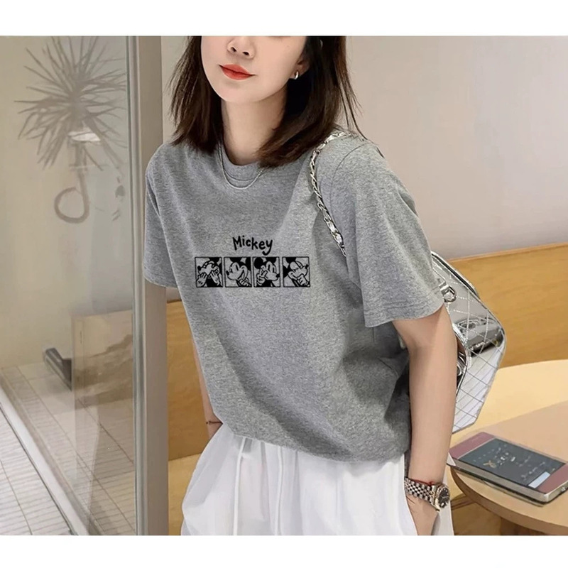 Unique Designer Style Short-Sleeve T-Shirt for Women, Fashionable and Versatile Gray Top, Summer Base Shirt