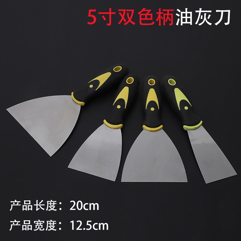Cuchillo de cenizas de aceite de acero inoxidable al por mayor, mango de madera de dos colores, espátula multifuncional, espátula de limpieza de decoración de percusión gruesa