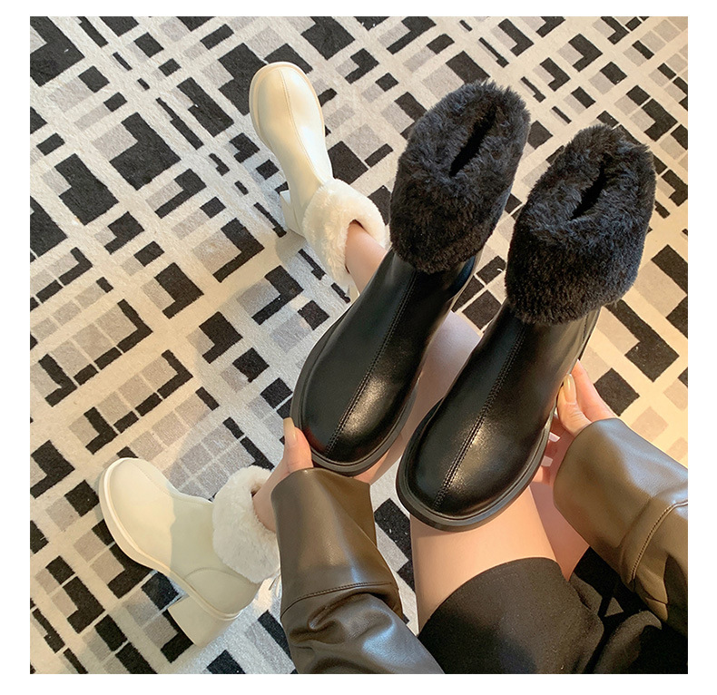 Women’s White Ankle Boots With Velvet Lining And Block Heels_voghion.com