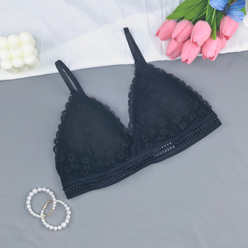 Bralette sin anillo de acero delgado gran pecho pequeño encaje triángulo bra sexy ropa interior francesa para mujeres