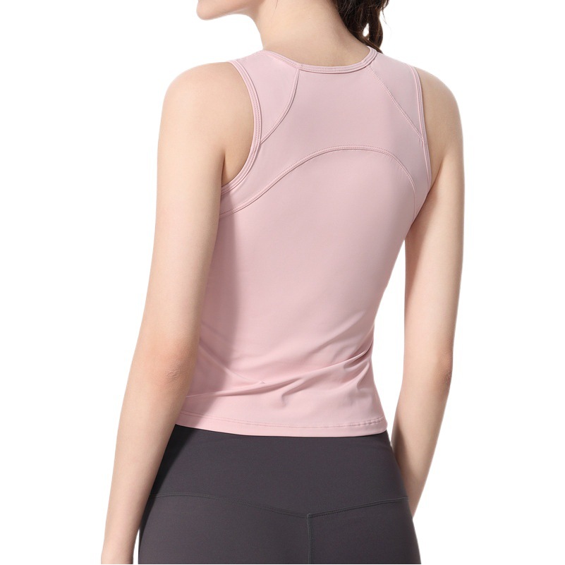 lu Summer Slim-fit Sports Vest Women's Loose Hip Covering Fitness Sleeveless Blouse Slimming Quick-drying Running Training Top
