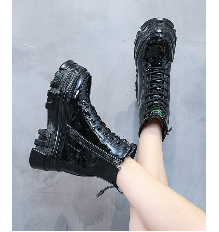 Boot nữ da sáng chế đế dày ống ngắn phong cách Anh — Màu đen chi tiết 5