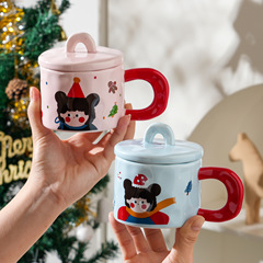 Creative cartoon girl colored glaze cute ceramic personalized coffee cup with lid, high-end trendy drinking cup