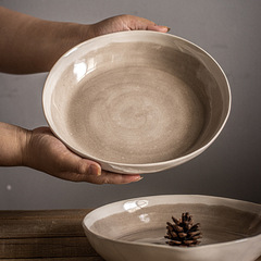 復古文藝感  高顏值日式陶瓷深盤高顏值湯盤菜盤沙拉盤 微瑕疵