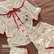 Summer 2025 New Cloud Cotton Loose Top Printed Three-Piece Set Short Pants Pajamas Home Clothes Cartoon Three-Piece Set