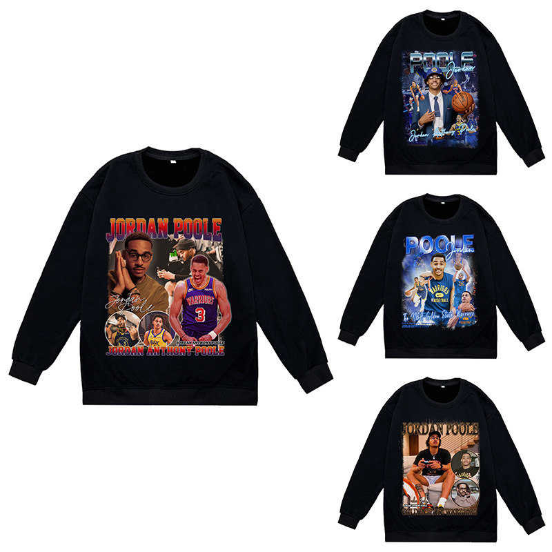 Basketball star Jordan Poole peripheral fun printed long-sleeved men's sweater American street loose round neck pullover Basketball star Jordan Poole peripheral fun printed long-sleeved men's sweater American street loose round neck pullover